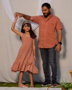 Brick Red Striped Father Daughter Twinning