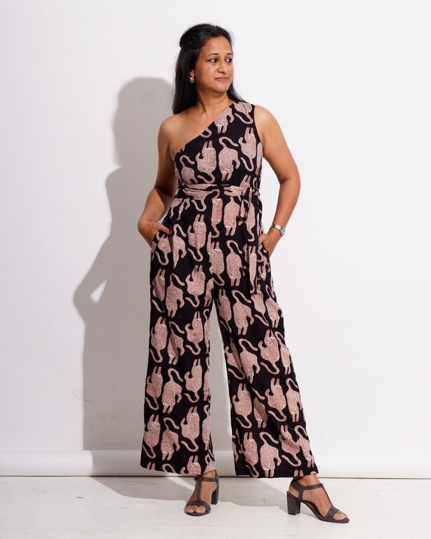 Black Kitty One Shoulder Jumpsuit
