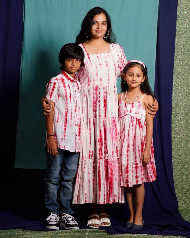 Red Shibori Mother Son Twinning