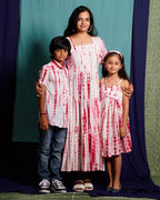 Red Shibori Mother Daughter Twinning