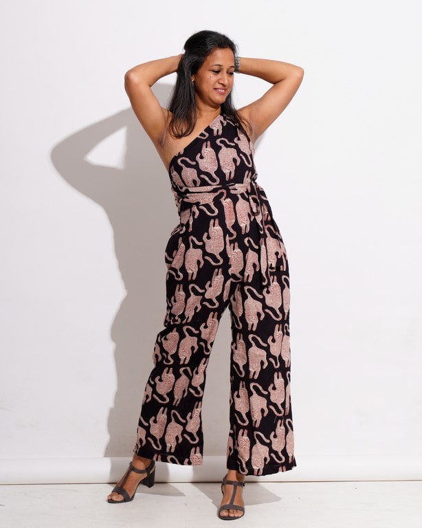 Black Kitty One Shoulder Jumpsuit