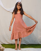 Brick Red Striped Girl Dress