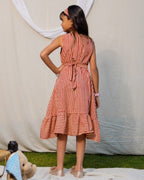 Brick Red Striped Halter Midi Mother Daughter Twinning
