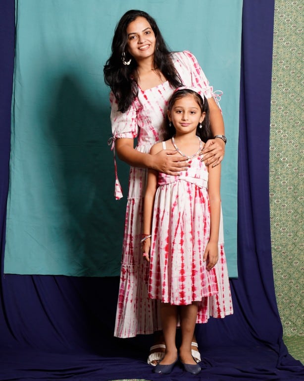 Red Shibori Mother Daughter Twinning