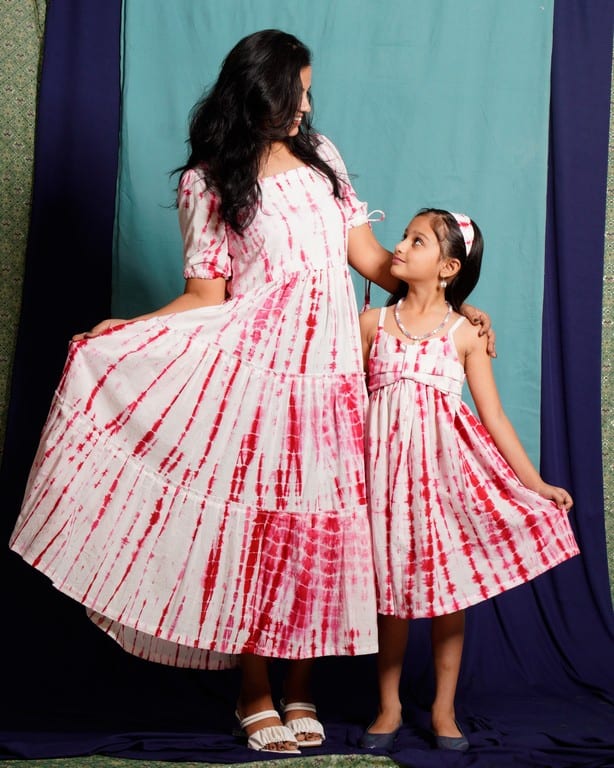 Red Shibori Mother Daughter Twinning