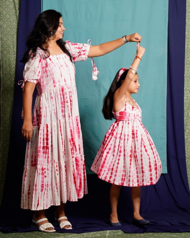Red Shibori Mother Daughter Twinning