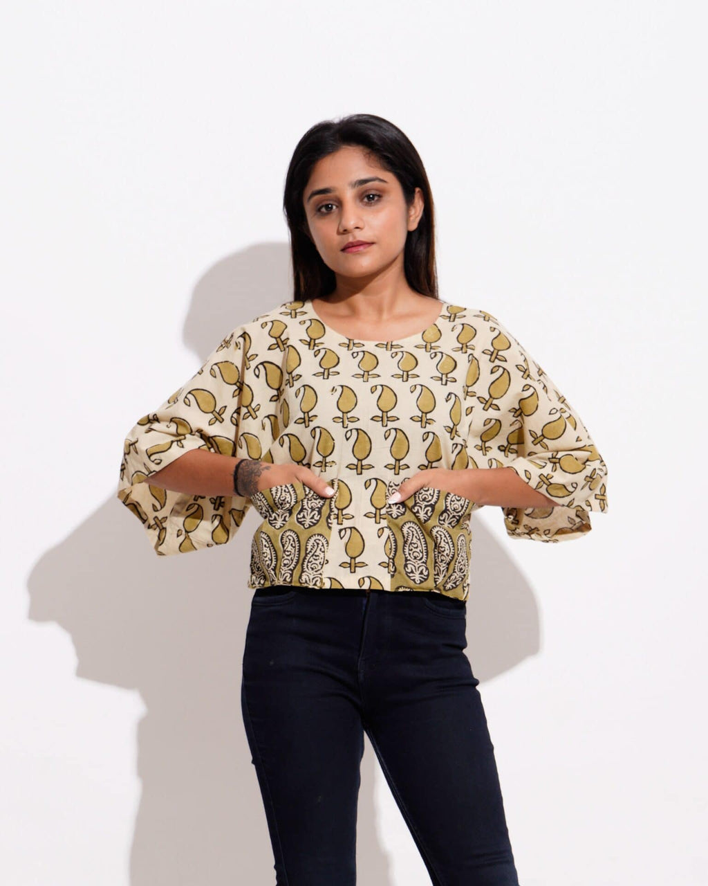 Mustard Block Crop Top