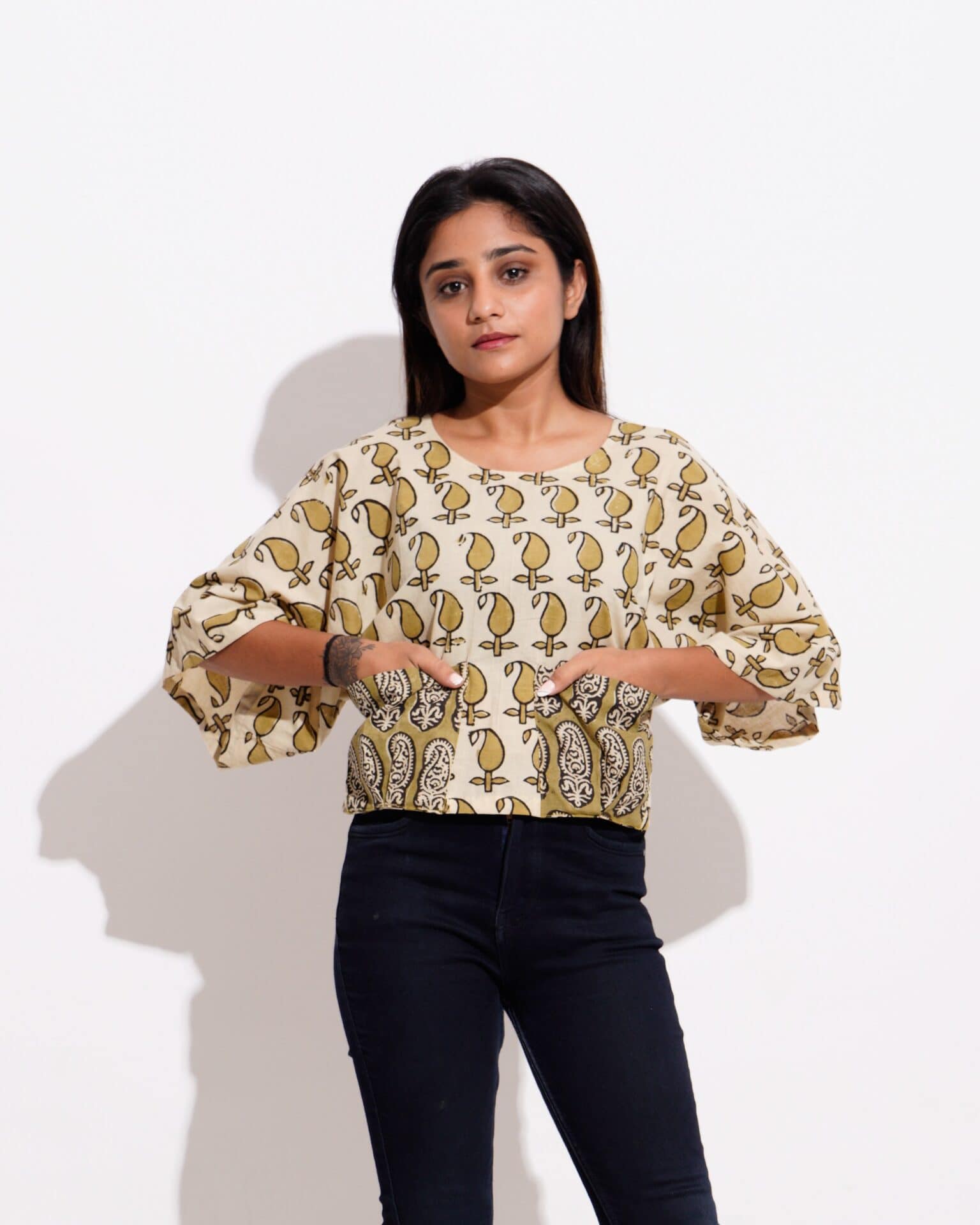 Mustard Block Crop Top