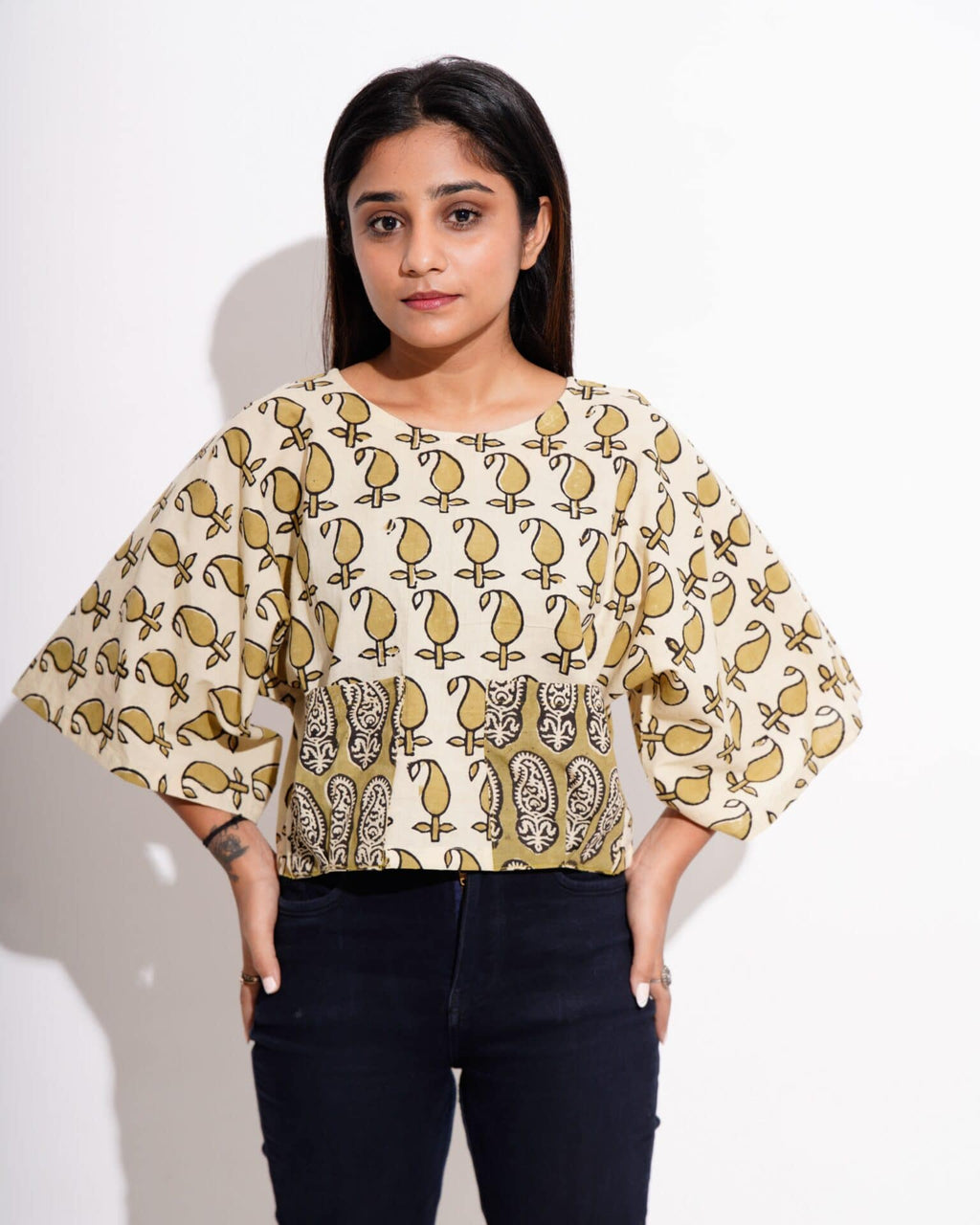 Mustard Block Crop Top