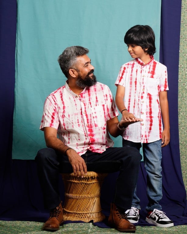 Red Shibori Father Son Twinning