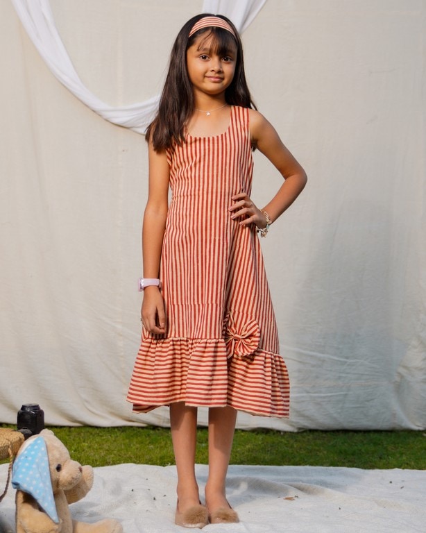 Brick Red Striped Halter Midi Mother Daughter Twinning
