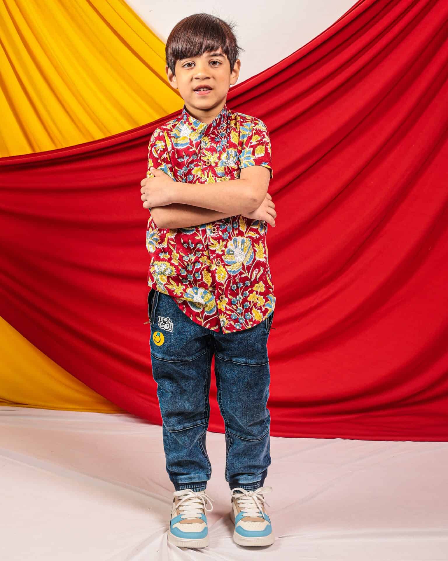 Leafing Red Floral Kids Shirt