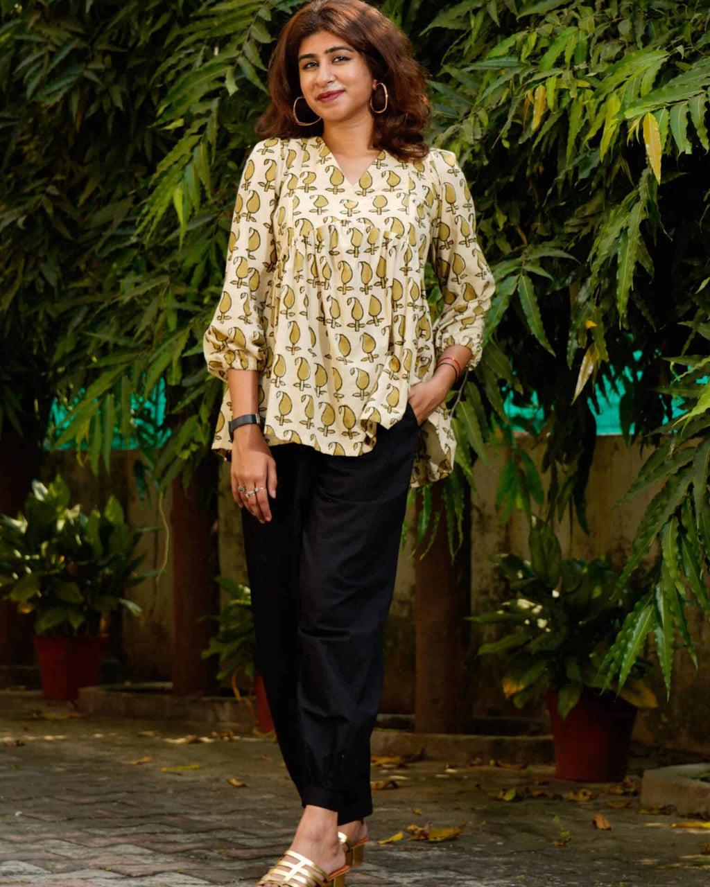 Mustard Block Print Short Kurti