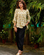 Mustard Block Print Short Kurti
