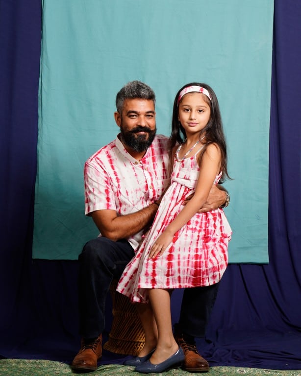 Red Shibori Father Daughter Twinning