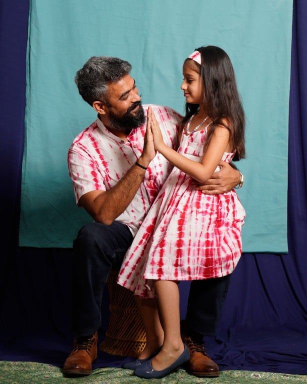 Red Shibori Father Daughter Twinning