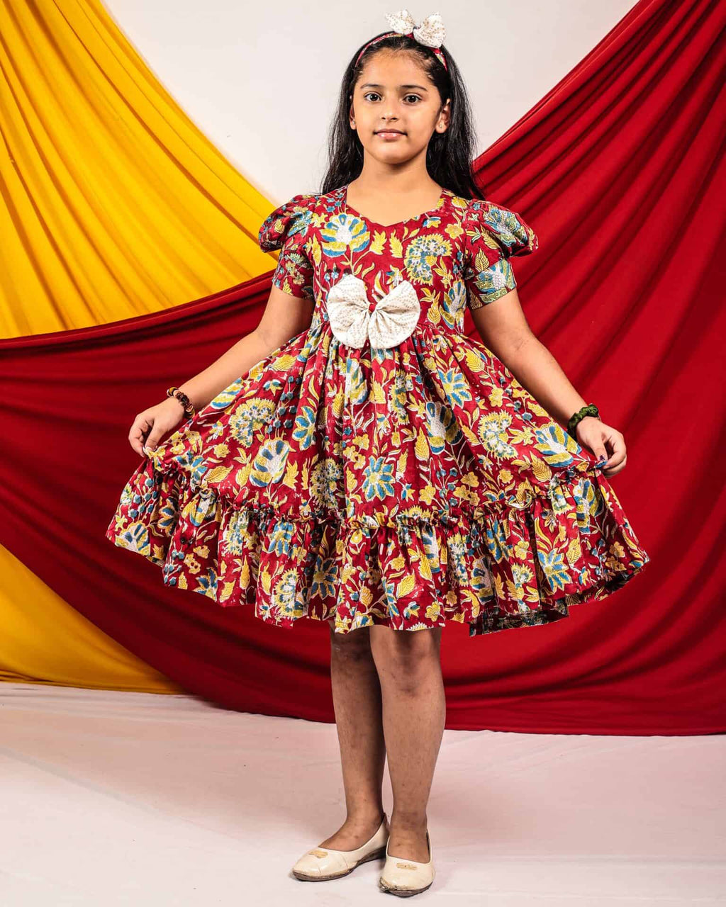 Leafing Red Floral Kids Dress