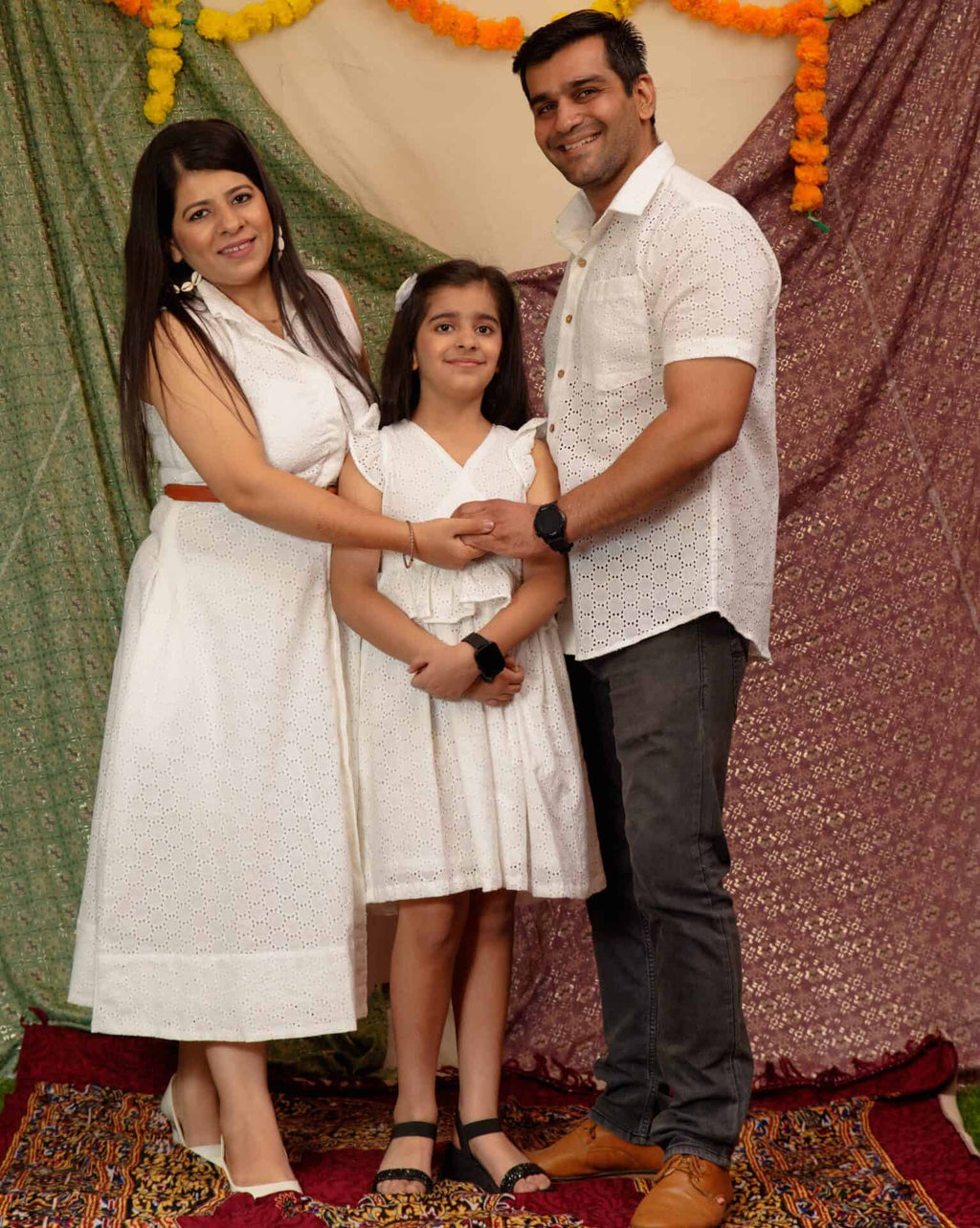 White Cutwork Collared Family Set