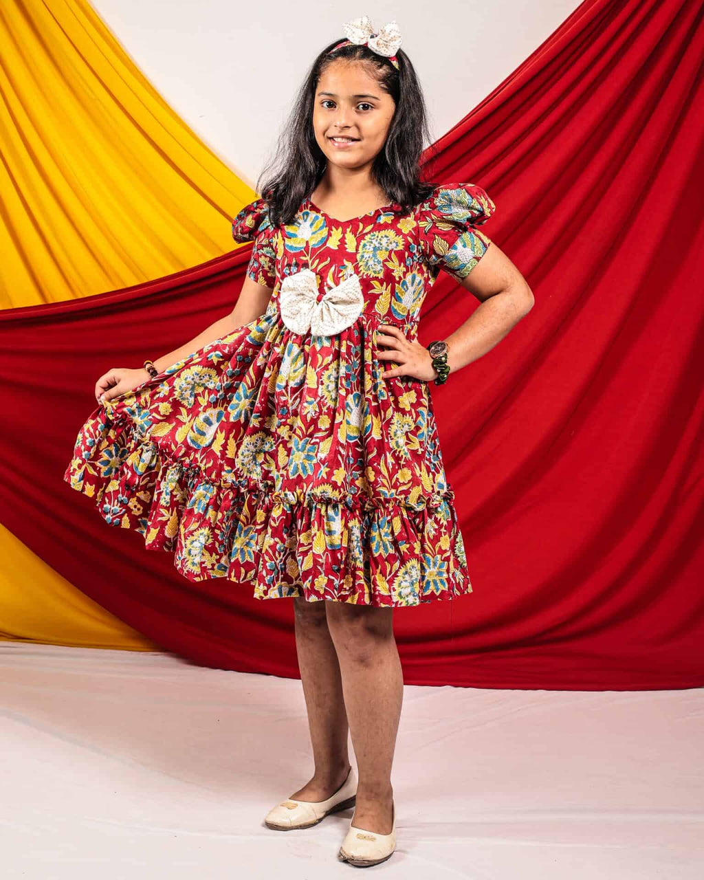 Leafing Red Floral Kids Dress