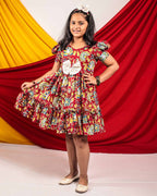 Leafing Red Floral Kids Dress
