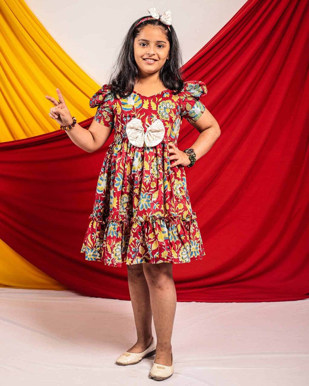 Leafing Red Floral Kids Dress