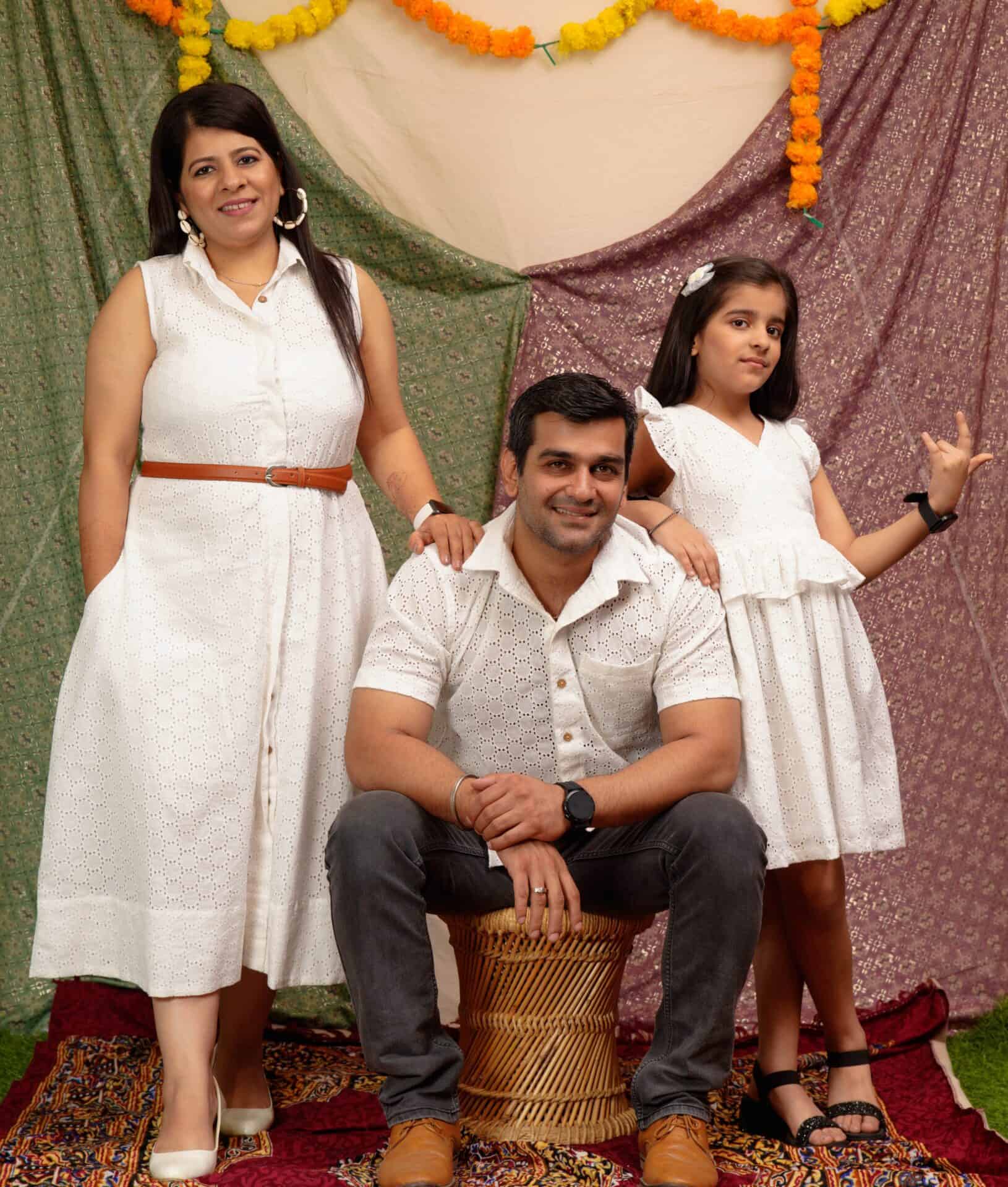 White Cutwork Collared Family Set