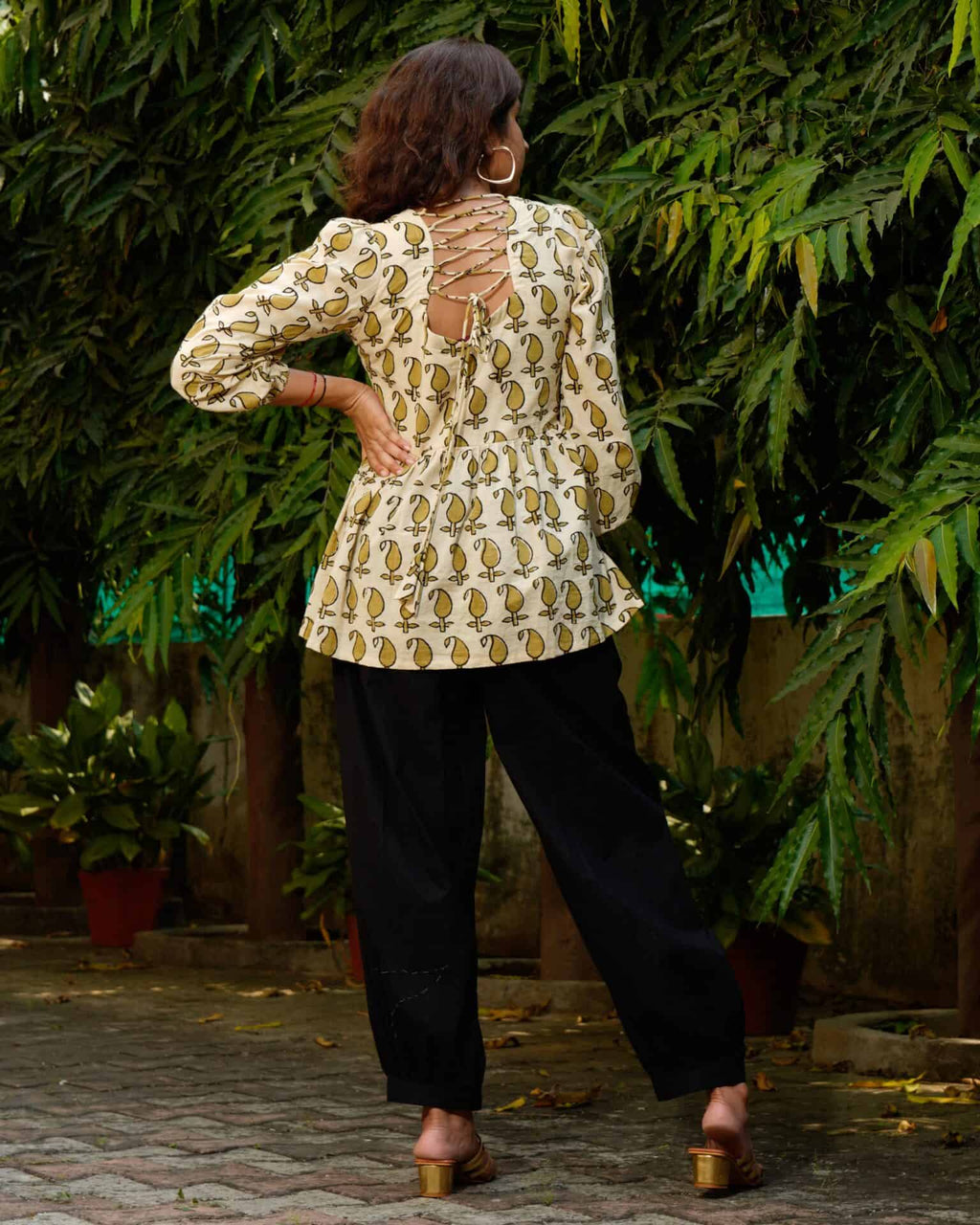 Mustard Block Print Maternity Short Kurti