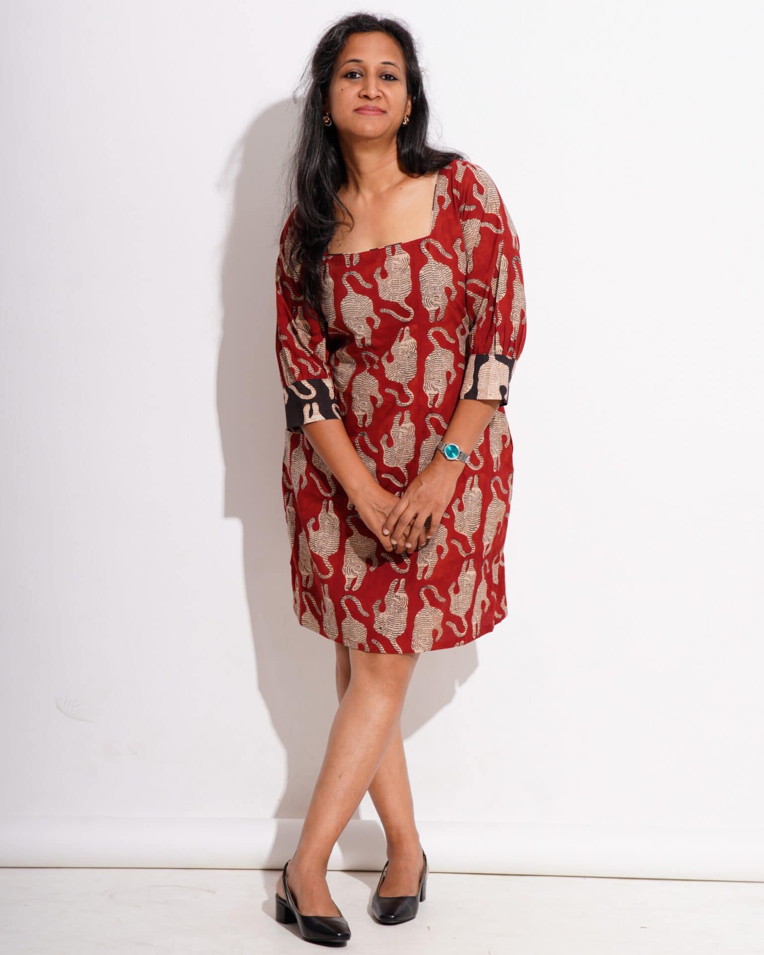 Red Kitty Puff Sleeves Shift Dress