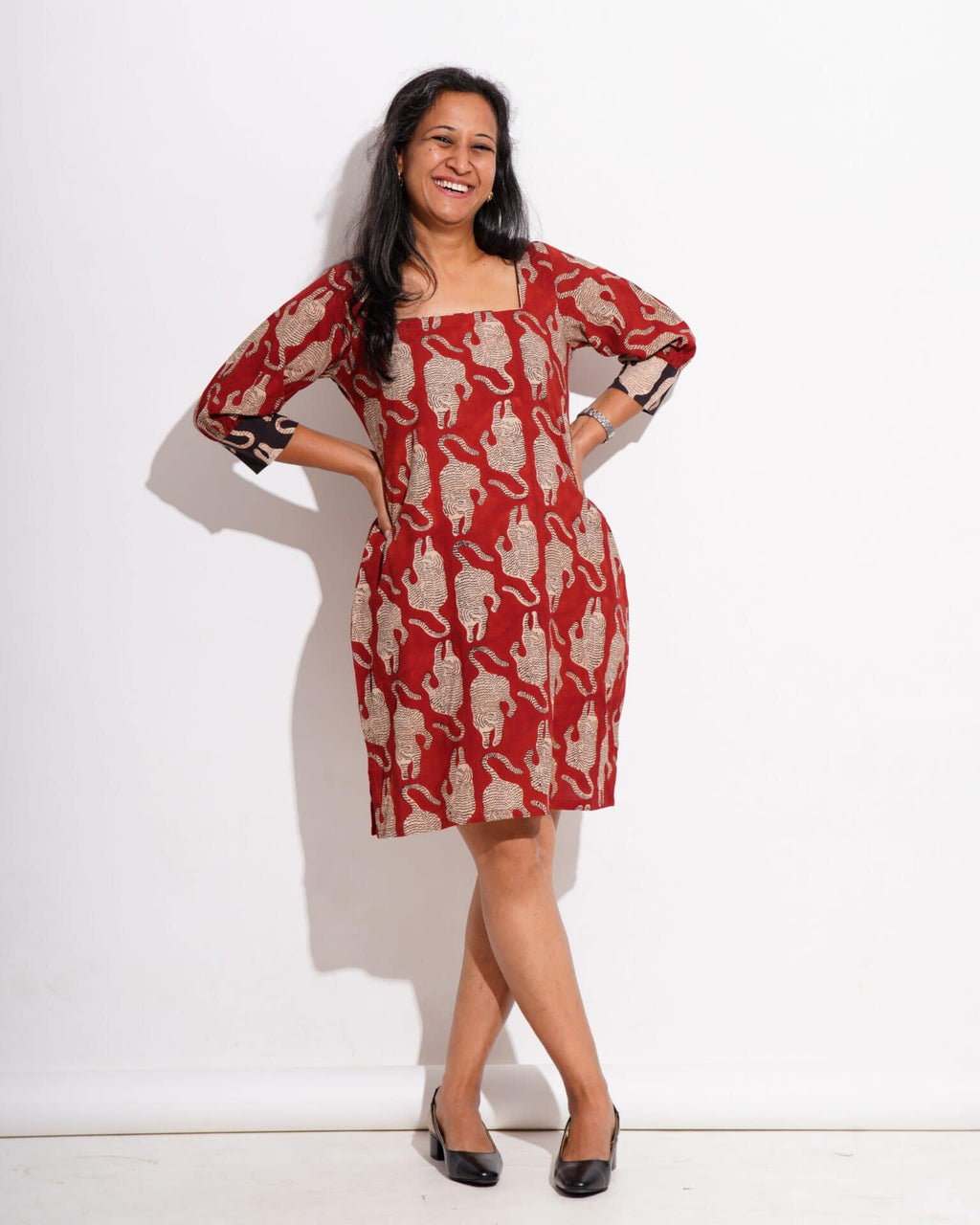 Red Kitty Puff Sleeves Shift Dress