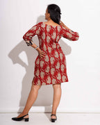 Red Kitty Puff Sleeves Shift Dress