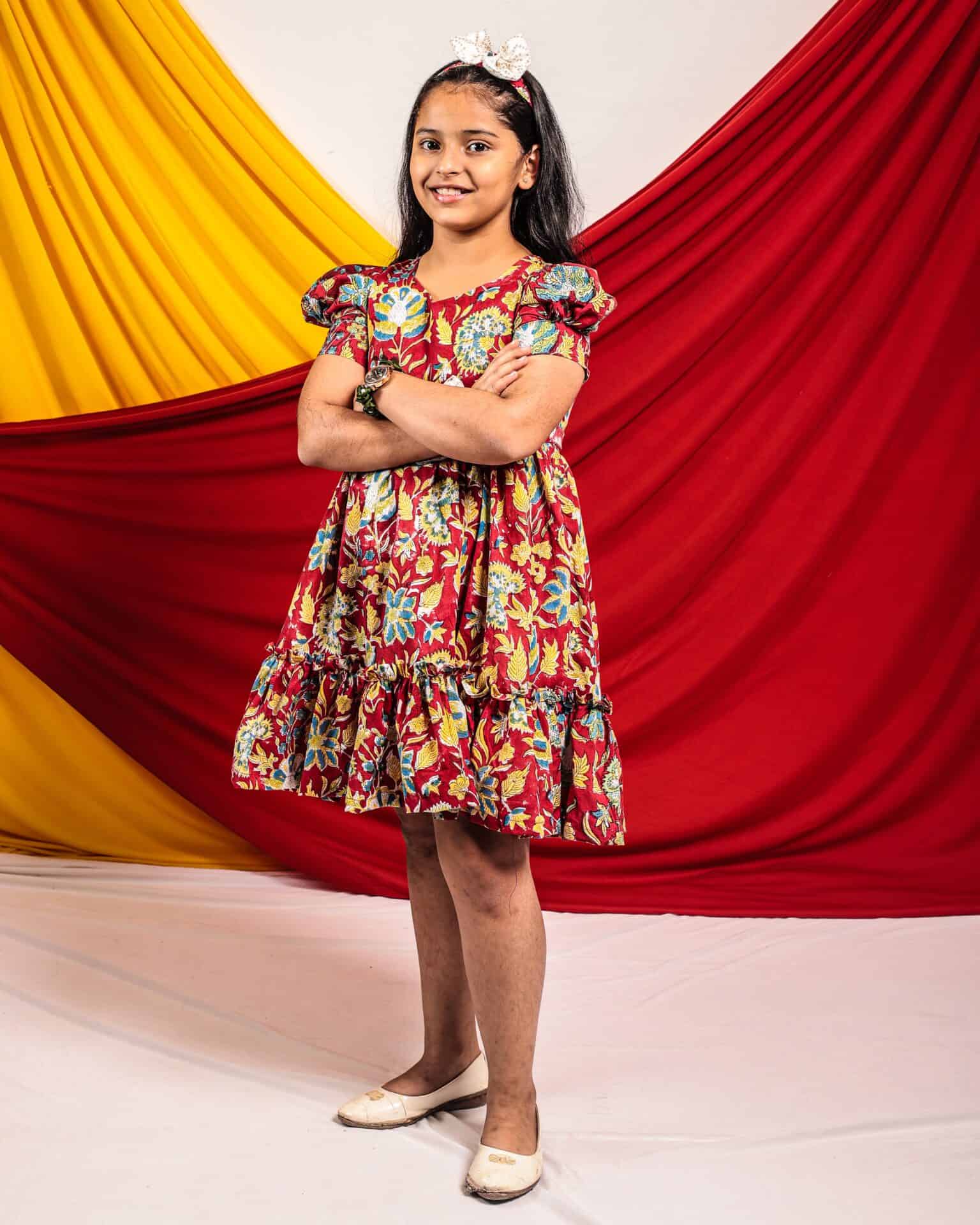 Leafing Red Floral Kids Dress