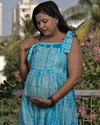 Blue Shibori Tie Up Maternity Dress