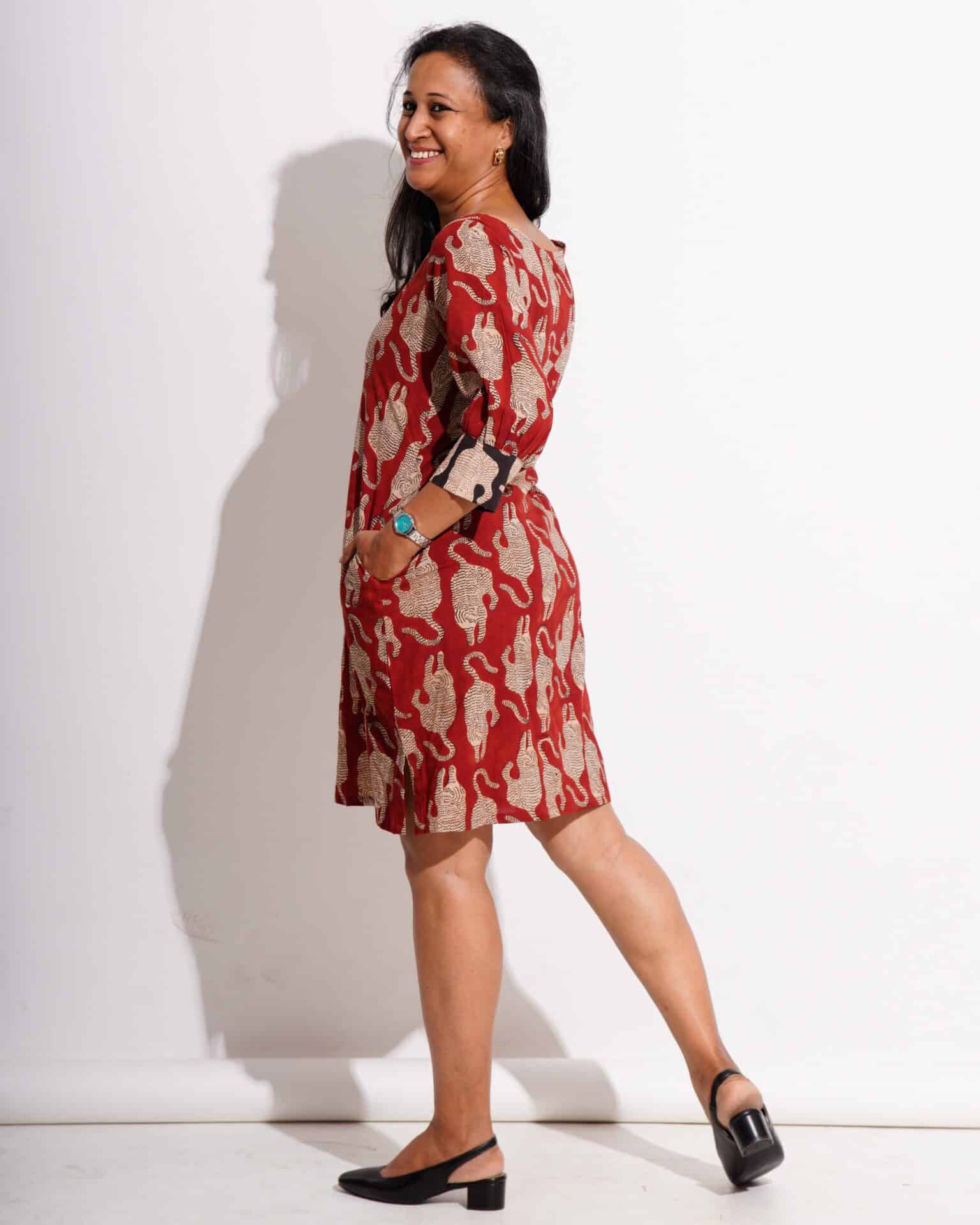 Red Kitty Puff Sleeves Shift Dress