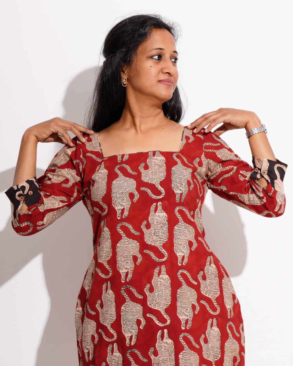 Red Kitty Puff Sleeves Shift Dress