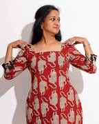 Red Kitty Puff Sleeves Shift Dress