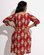 Red Kitty Puff Sleeves Shift Dress