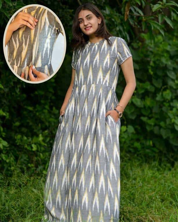 Grey Ikat Long Nursing Dress Main image