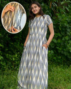 Grey Ikat Long Nursing Dress