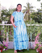 Blue Shibori Punch Maxi Maternity Dress