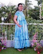 Blue Shibori Punch Maxi Maternity Dress