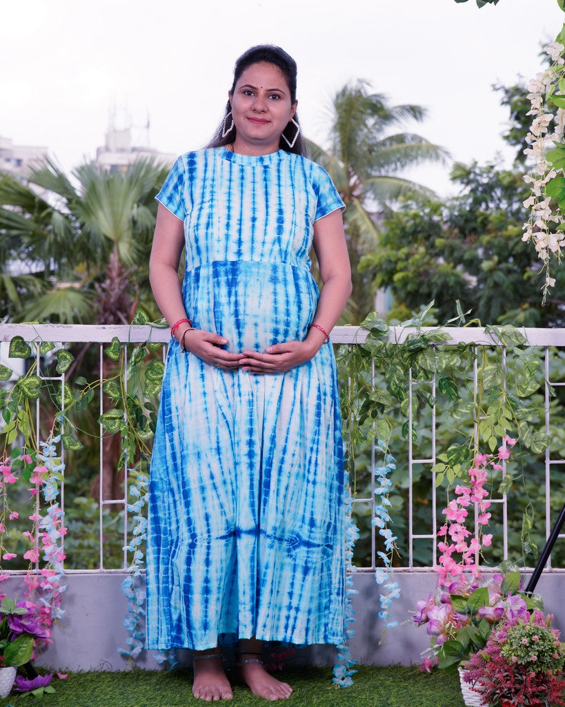 Blue Shibori Punch Maxi Maternity Dress Main image