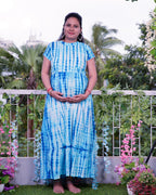 Blue Shibori Punch Maxi Maternity Dress