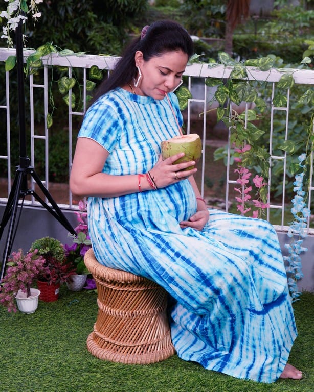 Blue Shibori Punch Maxi Maternity Dress