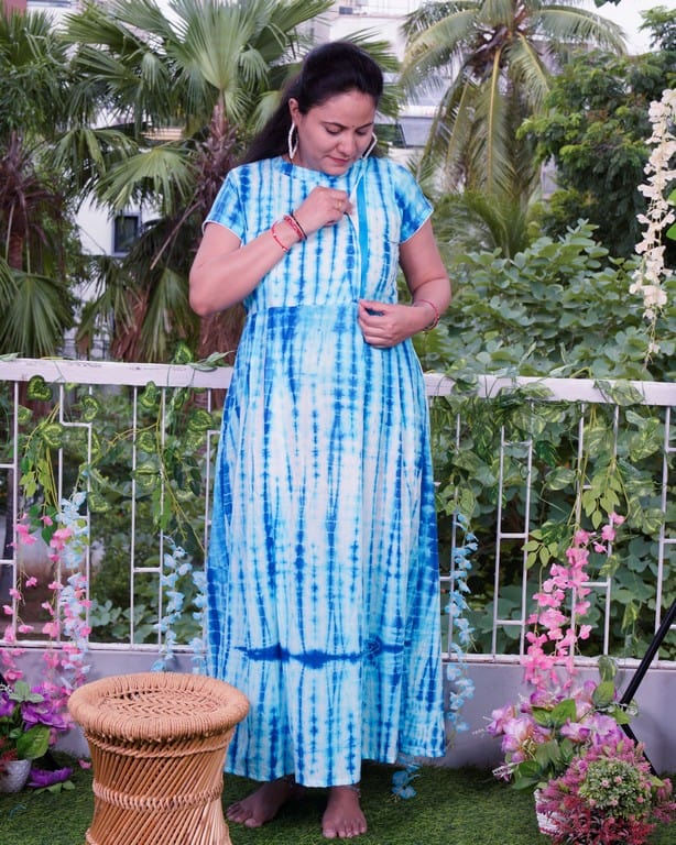 Blue Shibori Punch Maxi Maternity Dress