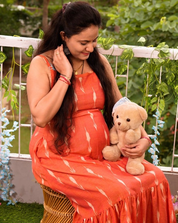 Tangy Orange Ikat Strappy Maternity Dress