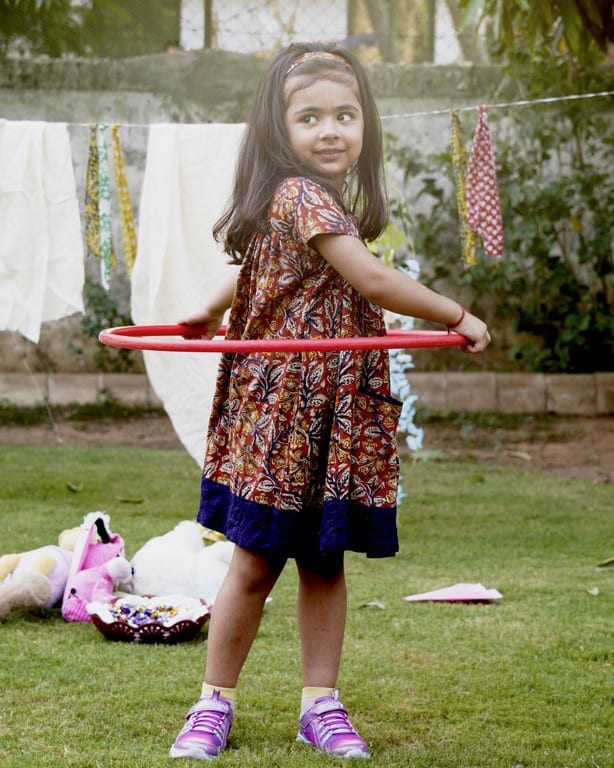 Leafy Wood Blue cutwork Kid Dress