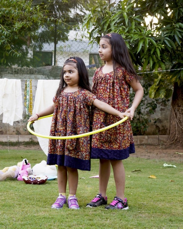Leafy Wood Blue cutwork Kid Dress