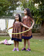 Leafy Wood Blue cutwork Kid Dress