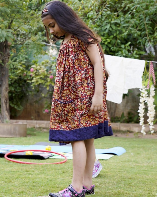 Leafy Wood Blue cutwork Kid Dress