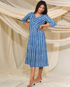 Indigo Striped A Line Dress